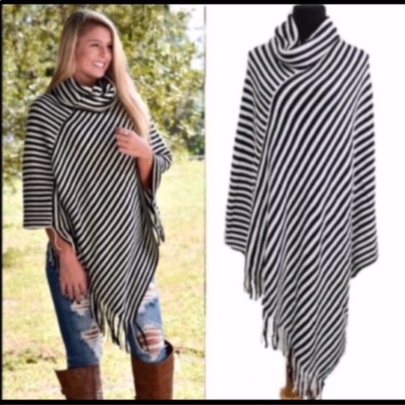 Chic Striped Poncho - Picture 3 of 4